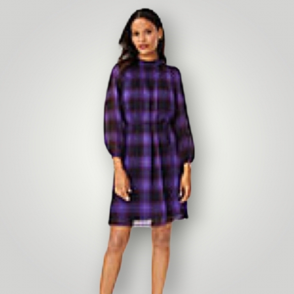 Ann Taylor Dresses & Skirts - Ann Taylor Purple Plaid Tartan Chiffon Mini Dress XXSP Dark Academia Cottagecore